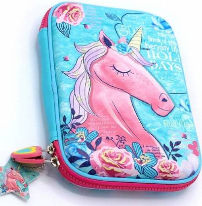 Definite Unicorn Blue Hardtop Multipurpose Pencil Case Organiser for School Unicorn Art EVA Pencil Box