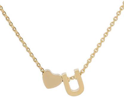 Maverick Niche Maverick Alphabet 'U' Initial Letter & Tiny Heart Pendant Locket Metal, Alloy
