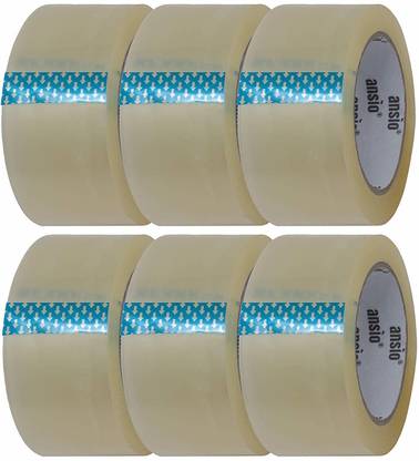 S B P MATERIAL Single Sided Handhed Dispenser Cello Transparent Adhesive BOPP Tape 2'' inch 55x6 Meter Length Roll - Packing Tape ( Combo of 6 Rolls ) (Manual)