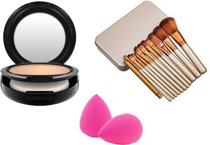 beaut5 MAC Studio Fix Powder Plus Foundation and makeup brush with face foundation sponge puff