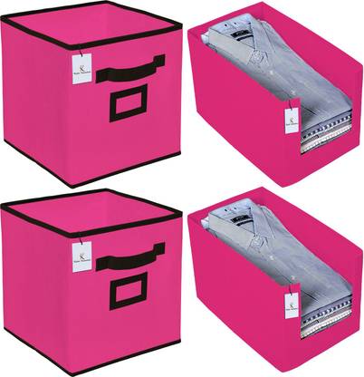 Billion Designer Non Woven 2 Piece Shirt Stacker Wardrobe Organizer And 2 Piece Small Foldable Storage Organiser Cubes/Boxes (Pink) -BILLION38333 BILLION038333