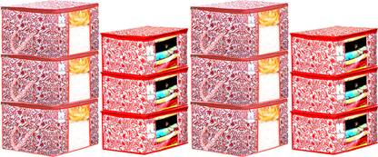 Billion Designer Leaf Design Non Woven 6 Pieces Saree Cover And 6 Pieces Underbed Storage Bag, Cloth Organizer For Storage, Blanket Cover Combo Set (Red) -BILLION38678 BILLION038678
