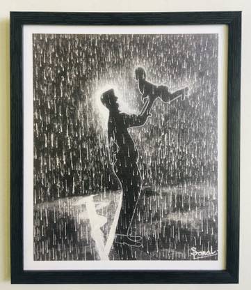 WeGoArtGallery Father and Daughter Needle Texture Painting Poster Acrylic 12.5 inch x 10 inch Painting