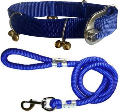 ADIOS Dog Belt Combo of Blue Ghungroo Collar with Blue Lead 1.5m Lengthy Dog Collar & Leash