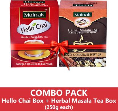Mainak Hello Chai 250g + Herbal Masala Tea 250g with Indian Spices Black Tea Box