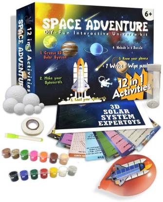 EXPERTOYS DIY Space Adventure Games | 12 in 1 Educational and Fun Activities for Children | 6 years and above | Create 3D Solar System, Spacecraft, Nebula in a bottle, Write and Wipe Puzzles and Other Exciting Activities for Girls and Boys