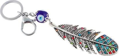 Gratus Evil Eye Peacock Feather (Mor Pankh) Multicolor Metallic Key Chain