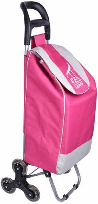 IMPULSE Heavy Duty Tri-Wheels Folding Shopping Trolley/Luggage Bag with Wheels - Pink Luggage Trolley
