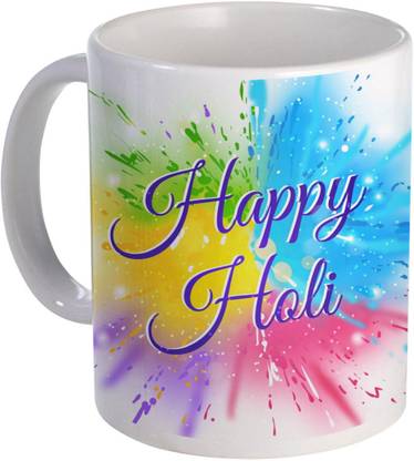COLOR YARD best happy holi background flat design on Ceramic Coffee Mug