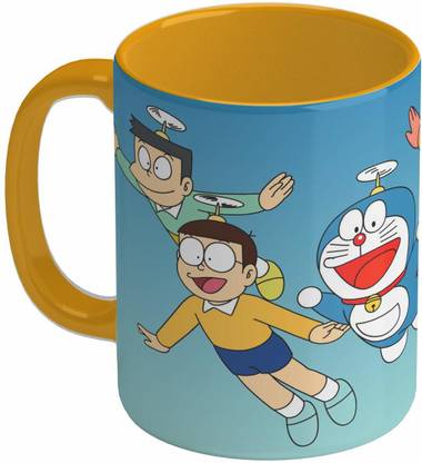 Shieldsmore Ceramic Cartoon Printed Milk & Coffee Cups for Gift (Orange_325 ML) Ceramic Coffee Mug