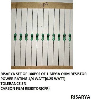 RISARYA 1M(1 MEGA -OHM) RESISTOR,100PCS,CFR,5%,1/4 WATT Fixed Resistor