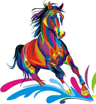 DivineDesigns 58 cm Colorful Horse Sticker ( Size :- 58 X 66 cm ) Self Adhesive Sticker