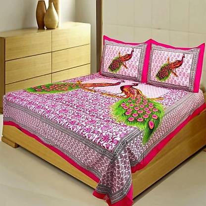 IkBedsheets Cotton Double Flat 270 TC Jaipuri Prints Bedsheet