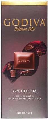 Godiva 72% dark chocolate bars, 90g Bars