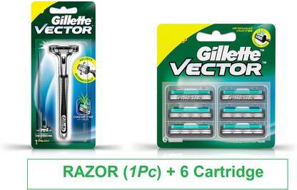 Gillette Vector Plus Manual Shaving Razor + Vector Plus Manual Shaving Razor Blades (Cartridge) - 6s Pack