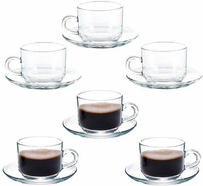 crom Pack of 12 Glass Tea & Coffee Cup with Saucer, 150 ml