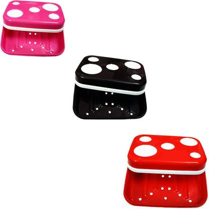 Shoppernation Fancy Polka Dot Design Soap Case Soap Dish Travel Case (Pack Of 3)