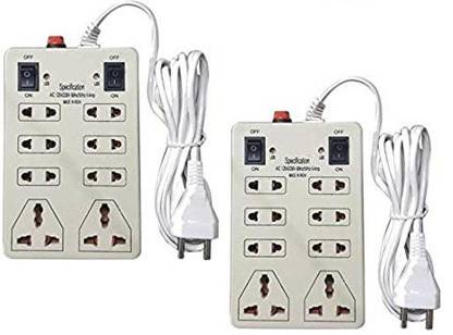 IGADG Mini Extension Box with Fuse and Dual On-Off Switch with 8 Sockets & 4 Meter Long Wire - Pack Of 2 8  Socket Extension Boards