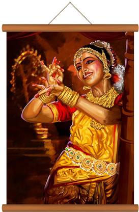 Decopix Indian Classical Dance - Bharatanatyam - Woman Dancer Creative Wall Art Scroll Hanging MEDIUM - 45X60 CM- DP7001-L