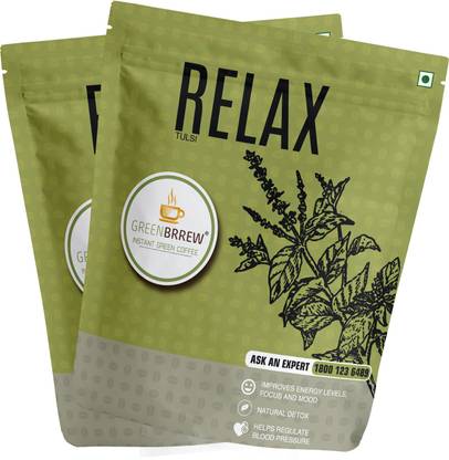GreenBrrew Relax (Tulsi) Coffee, Instant Green Coffee Beverage Mix for Weight Loss Instant Coffee