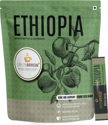GreenBrrew Green Coffee Instant Beverage Mix, ETHOPIA Green Apple & Cinnamon for Weight Loss Instant Coffee