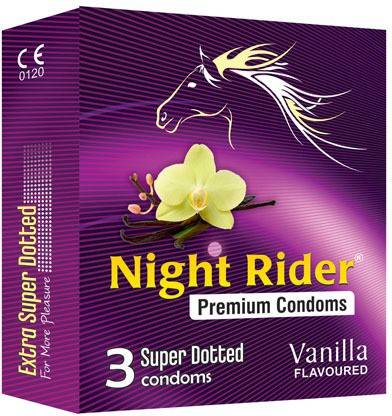 NIGHT RIDER Premium Super Dotted Vanilla Flavour Condoms For Man ( Pack of 48 ) Condom