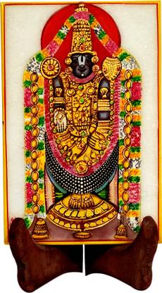 Purpledip Marble Painting Tirpuathi Venkateswara Balaji: Hand Painted Tile with Gold Work, 6x4 Inches Embossed 6 inch x 4 inch Painting
