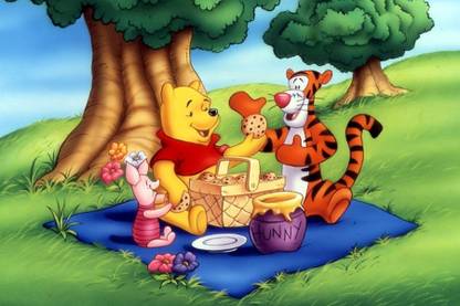 Pooh and Tigger Cartoon Painting Poster Waterproof Canvas Print for Home Decor || bt1386-2 Fine Art Print