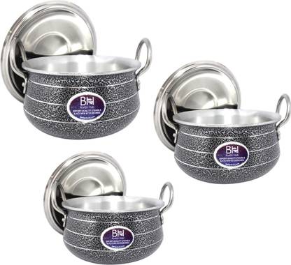 bartan hub Cook and Serve Kitchen Handi Combo set of 3 (1.5 L , 2.5 L , 3.5 L ) Handi 1.5 L, 2.5 L, 3.5 L with Lid