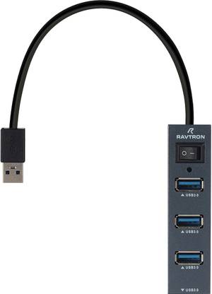 ravtron USB 4 Port Hub USB 3.0 Male To USB 3.0 5 Gpbs + USB 2.0 High Speed 3 Ports with Power Switch upto 20W R-U34H-01 USB Hub