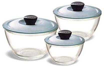 MILTON Borosilicate Glass Serving Bowl Mixing Bowl Microwavable lid Set of 3 pcs