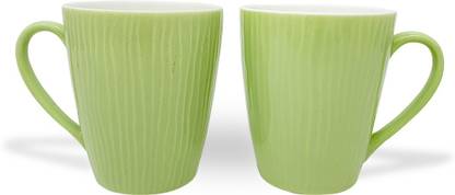 U.P.C. Milk/ big size cup (330 ml capacity) fully colored with Embossed effect, Made of Fine Bone China, Light, Cup Set Latest Design , Green Bone China Coffee Mug