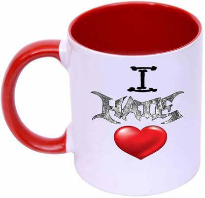 Shieldsmore Ceramic I Hate Love Printed 325ml Coffee/Cup for Gift | Red and White Ceramic Coffee Mug