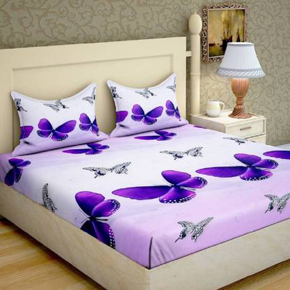 PIYANSHI CREATIONS 160 TC Microfiber Double 3D Printed Flat Bedsheet