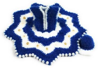 LADDU GOPAL Kanha ji Woolen Dress Pearl Studded Blue & White Size 5 Dress