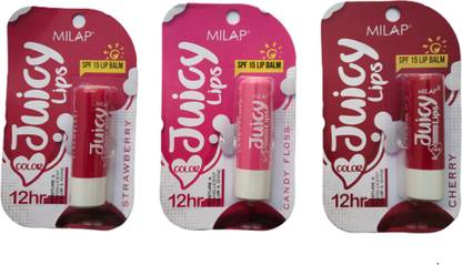 MILAP Juicy Lips ( SPF15 LIP BALM ) Strawberry, Candy Floss, Cherry