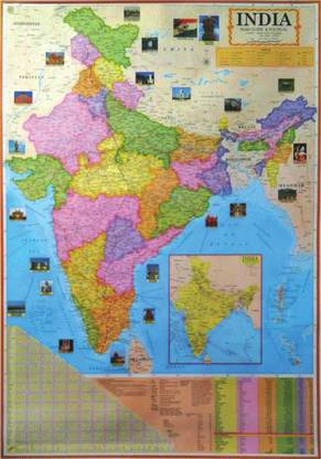 India Map : Political English-Wall Map/Chart Paper Print with Laminated Paper Print