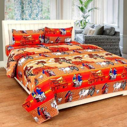 YASH FAB Microfiber Double Flat 144 TC Geometric Bedsheet
