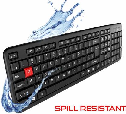 QUANTUM QHM7403D Spill-Wired USB Keyboard For Multi Device Use Plug and Play Black Wired USB Laptop-size Multi-device Keyboard Compatible with Desktop, Laptop, Tablet, iPad, Mac