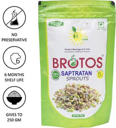 brotos INSTANT SAPTARATAN SPROUTS, 7 Different Sprouts- Alfalfa, Raagi, Kulthi, Moong, Moth, Masoor, Lobia, Dehydrated, Gives 250 g Sprouts on Rehydration, Sprouts Masala Sachet Inside 80 g
