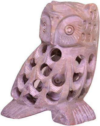 Whitewhale Hand Carved Stone Lucky Owl in Owl Figurine Beautifully Sculptured Lattice Jaali Work from a Single Block of Stone - Owl - 3 Inch Decorative Showpiece  -  7 cm