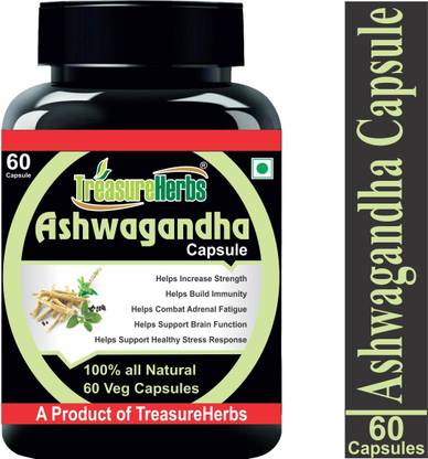 TreasureHerbs Ashwaganda Capsules Increases Strength and Muscle Mass Pack of 1 (60 Capsules)