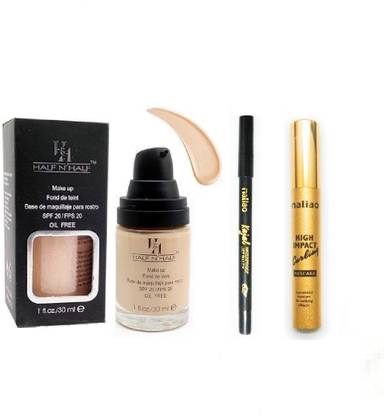 Half N Half Face Foundation with maskara with Waterproof kajal