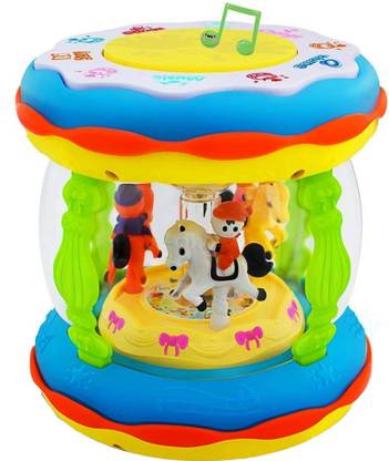toyoos Merry Go Round Music Drum, Horse Musical Hand Clap Drum For Kids, Electronic Touch Drum With 3D Spot Light And Music, Ocean Sounds And Lullaby Songs