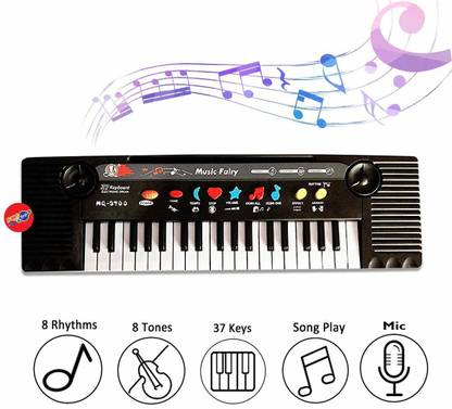 Planet of Toys 37 Key Mini Piano Musical Keyboard Toy for Kids with Microphone, Sound Effect & 24 Demo Songs - Black