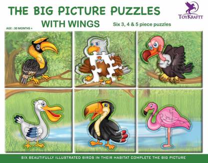 ToyKraftt The Big Picture Puzzle - Birds - 6 Self-correcting Inset Puzzles to make a Big Picture