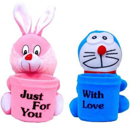 RDA business Collection pen stand Soft Fur rebbit and doremon - 12 cm (Pink, Blue)  - 12 cm