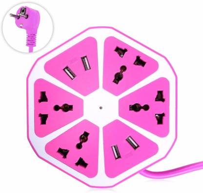 RAMPOTOX Hexagon Shape Purple Color Socket Extension Board with 4 USB 2.0Amp Charging Points 4  Socket Extension Boards