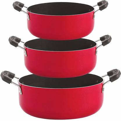 NIRLON Chemical Free 3 Piece Non-Stick Coated Kitchenware Combo Set Non-Stick Coated Cookware Set