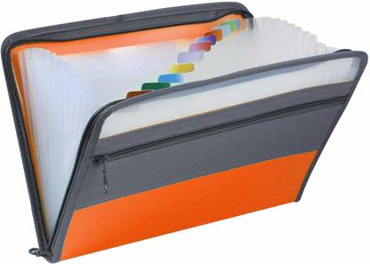 TRANBO Plastic 12 Pockets Expanding Zipper Folders for Documents, A4 Size File Folder, Orange